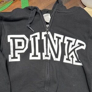 Victoria's Secret Black Zip-Up Hoodie with White Logo